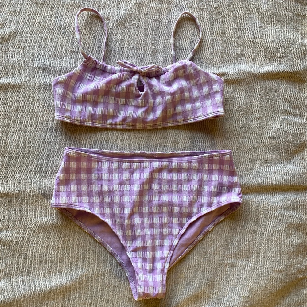 Full Tilt Girls Purple and White Gingham Checkered Bikini Swimsuit